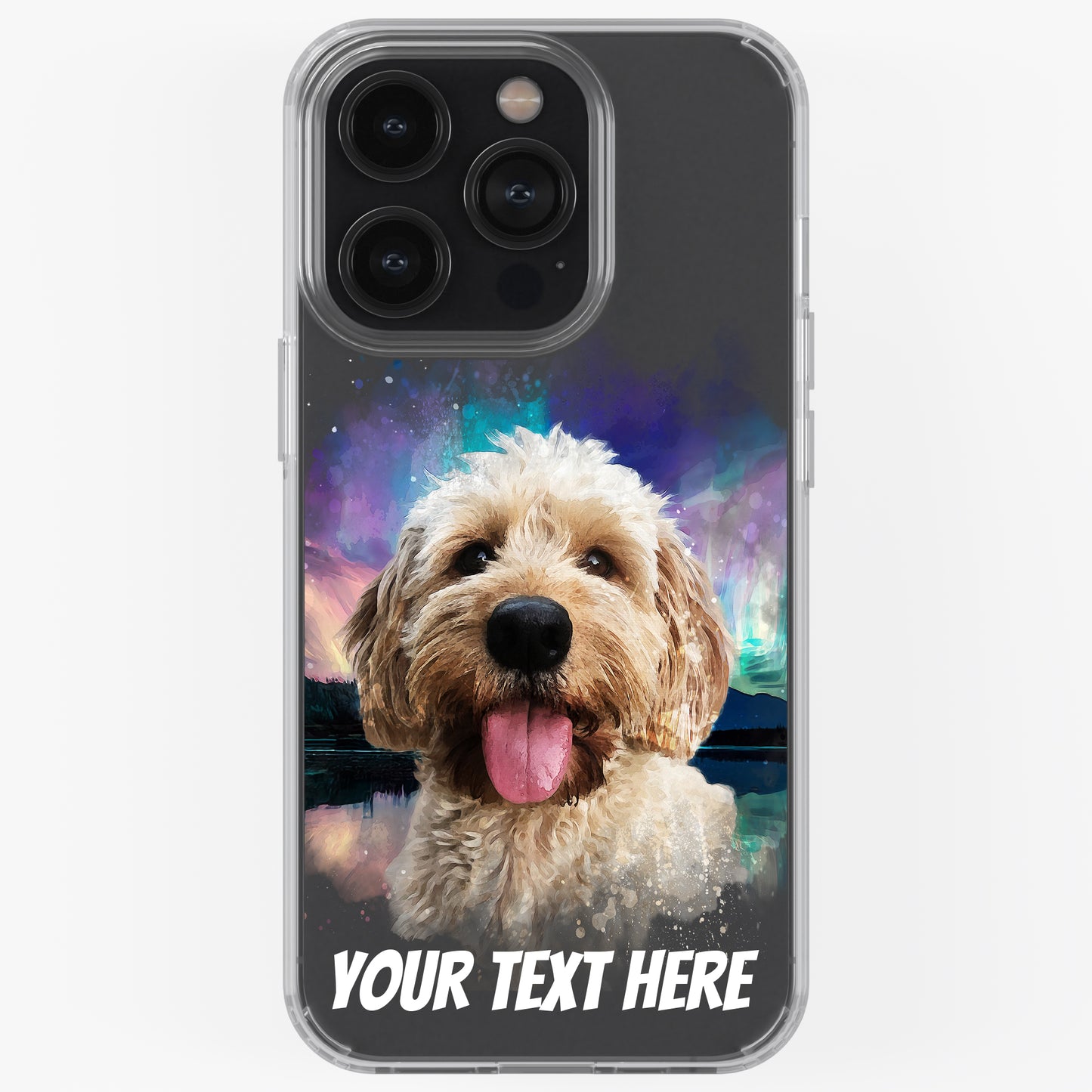 Personalised Pet Portrait Phone Case – Clear Silicone with Custom Brush Art Background | iPhone & Samsung
