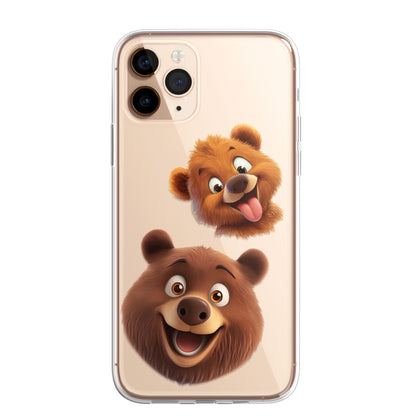 Grizzly Bear Custom Cartoon Phone Case Personalised CLEAR Cute Family Splatter Phone Cover Case for iPhone 16 15 14 13 12 11