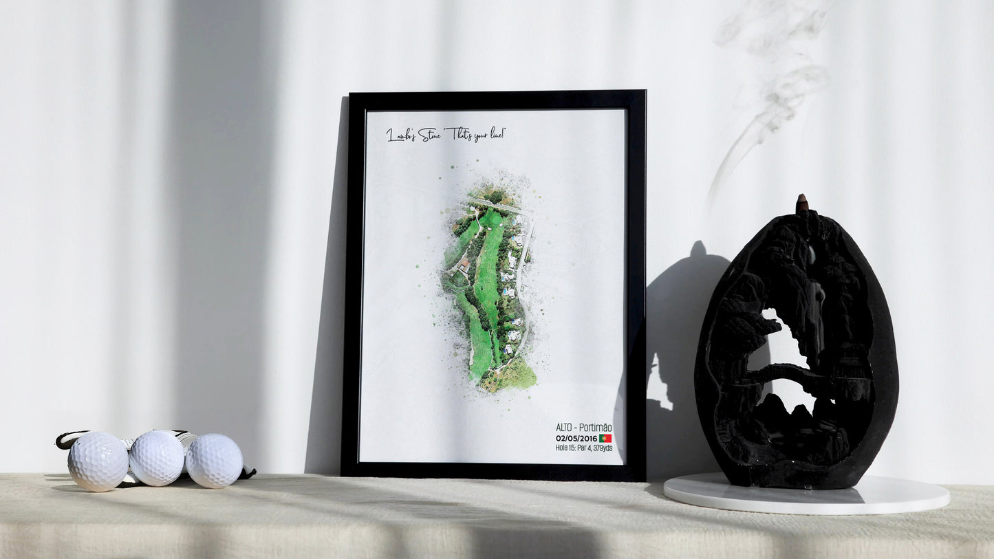 Personalised Golf Art Print, Custom Aerial Golf Course Map Layout - ANY HOLE Worldwide, Bespoke Text, Hole in One Gift Keepsake, Men Women, Father's Day, Birthday, Retirement