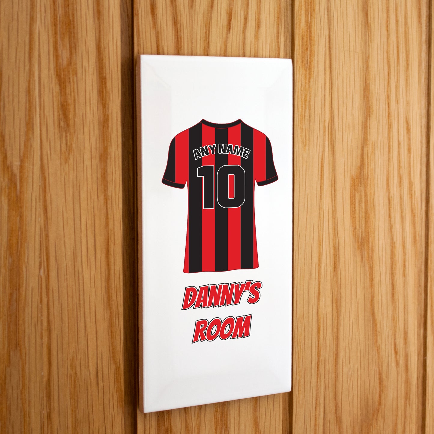 Personalised Premium Ceramic Children's Football Door Plaque - Premier Championship Football Team Shirt Style