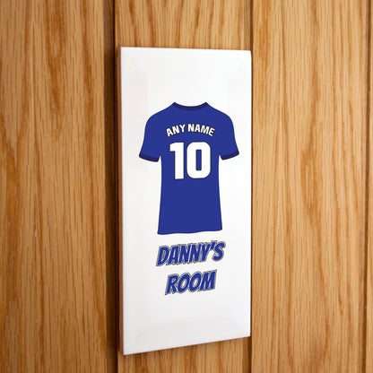 Personalised Premium Ceramic Children's Football Door Plaque - Premier Championship Football Team Shirt Style