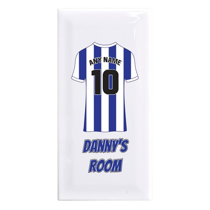 Personalised Premium Ceramic Children's Football Door Plaque - Premier Championship Football Team Shirt Style