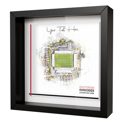 Framed Ceramic Tile Art: Personalised Football Stadium Art Print, Custom Aerial Map - ANY STADIUM Worldwide, Bespoke Text, Football Gift Keepsake