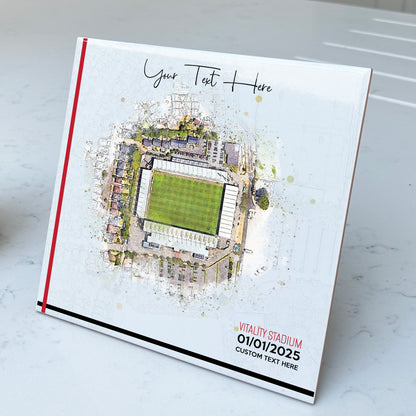 Personalised Football Stadium Aerial Watercolour Style Artwork on Mounted Ceramic Tile