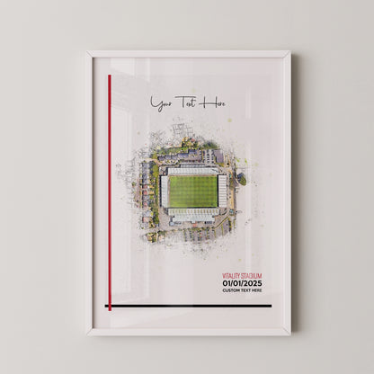 Bournemouth, 'Vitality Stadium' Football Stadium Poster Artwork, Personalised Watercolour Art Print, Custom Aerial Layout - Framing options available ANY STADIUM Worldwide.