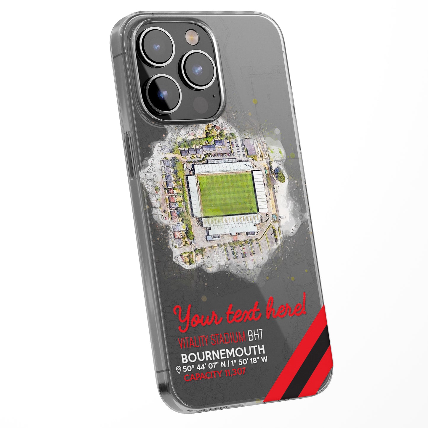 Personalised Phone Case Cover Football Team Stadium Water Colour Effect Style Customised for iPhone 16 15 14 13 12 11 Range