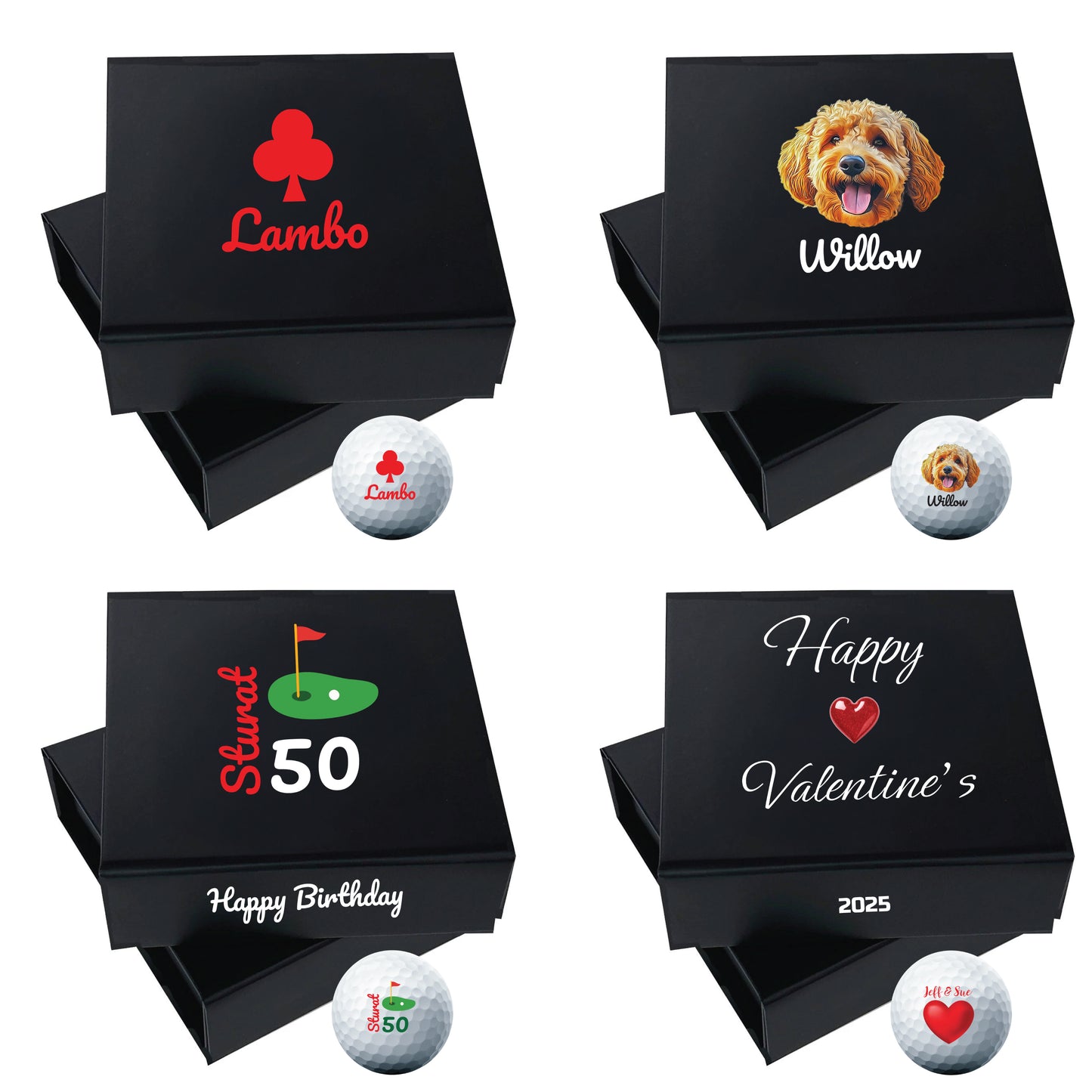 Personalised Branded 9 Golf Ball Set in Customised Box - Golfer's Gift, Father's Day, Wedding Favour, Birthday, Valentines, Pet Photo Text Logo