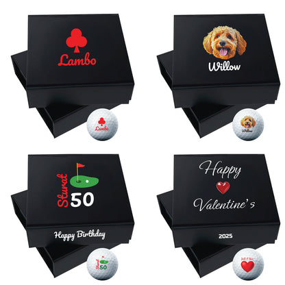 Personalised Branded 9 Golf Ball Set in Customised Box - Golfer's Gift, Father's Day, Wedding Favour, Birthday, Valentines, Pet Photo Text Logo