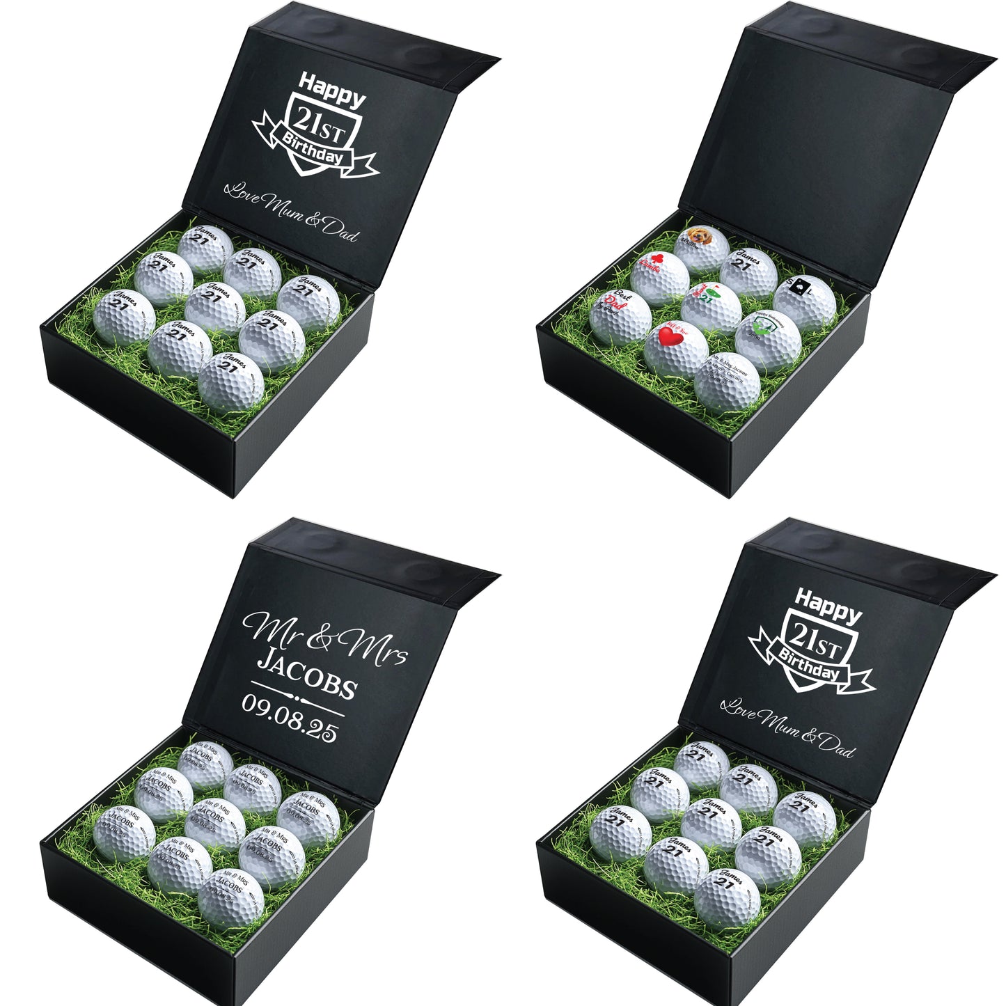 Personalised Branded 9 Golf Ball Set in Customised Box - Golfer's Gift, Father's Day, Wedding Favour, Birthday, Valentines, Pet Photo Text Logo