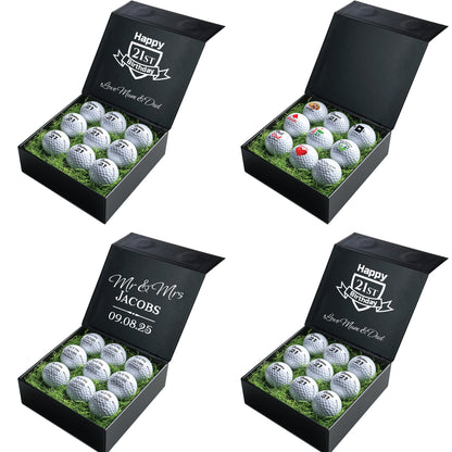 Personalised Branded 9 Golf Ball Set in Customised Box - Golfer's Gift, Father's Day, Wedding Favour, Birthday, Valentines, Pet Photo Text Logo