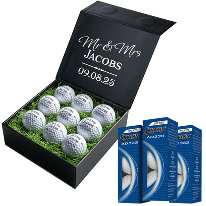 Personalised Branded 9 Golf Ball Set in Customised Box - Golfer's Gift, Father's Day, Wedding Favour, Birthday, Valentines, Pet Photo Text Logo