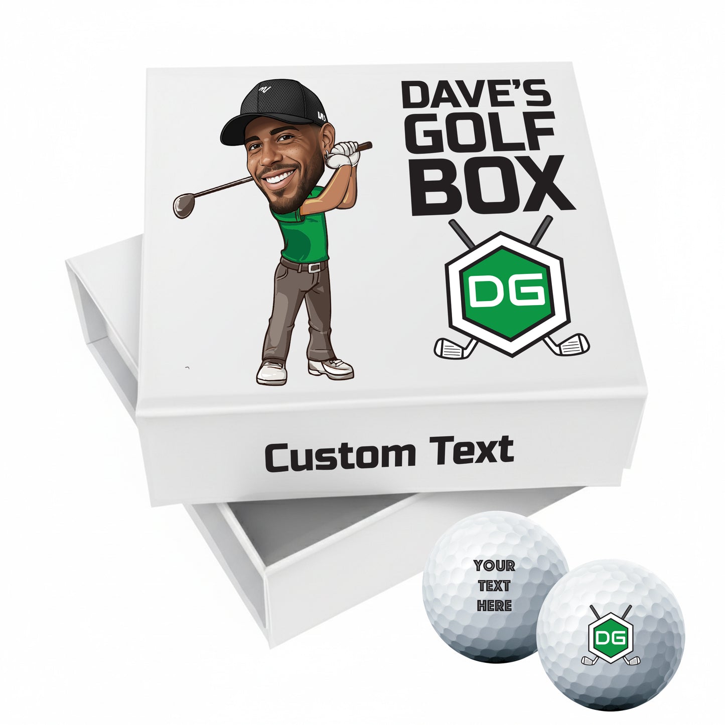 Personalised 9 Golf Ball Set in Customised Box - Your Own Caricature with Branded Balls: Novelty Golfer's Gift, Father's Day, Birthday