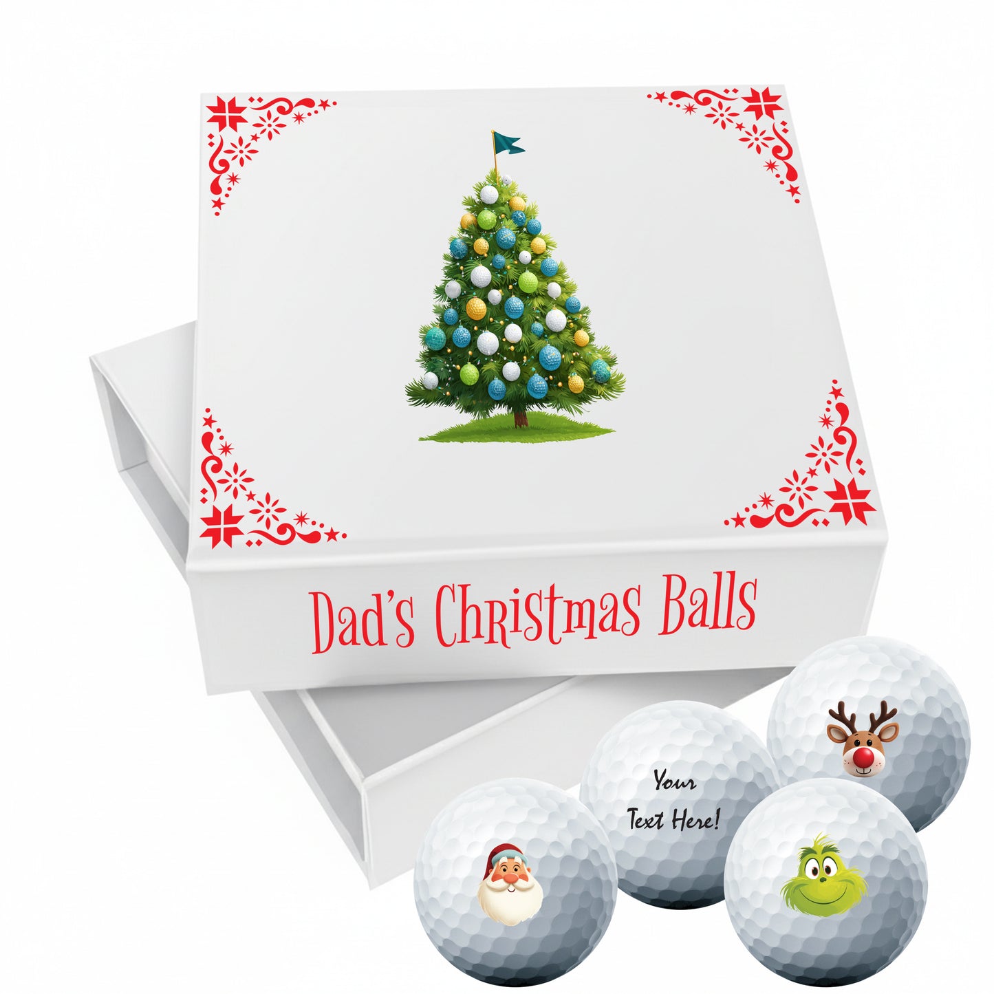 Christmas Personalised Branded 9 Golf Ball Set in Customised Box - Themed Golfer's Gift, Father's Day, Retirement, Birthday