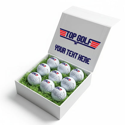 TOP GOLF: Personalised Branded 9 Golf Ball Set in Customised Box - Novelty Movie Themed Golfer's Gift, Father's Day, Retirement, Birthday