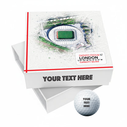 Personalised Branded 9 Golf Ball Set in Football Stadium Customised Box - Soccer Themed Golfer's Gift, Father's Day, Retirement, Birthday