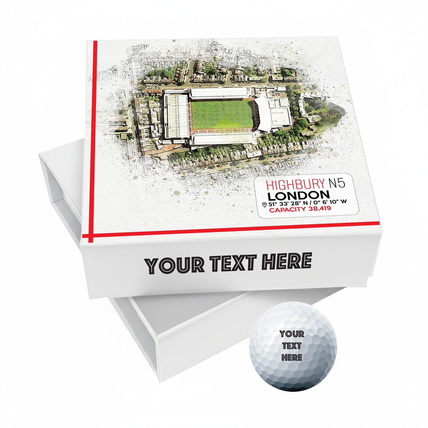 Personalised Branded 9 Golf Ball Set in Football Stadium Customised Box - Soccer Themed Golfer's Gift, Father's Day, Retirement, Birthday