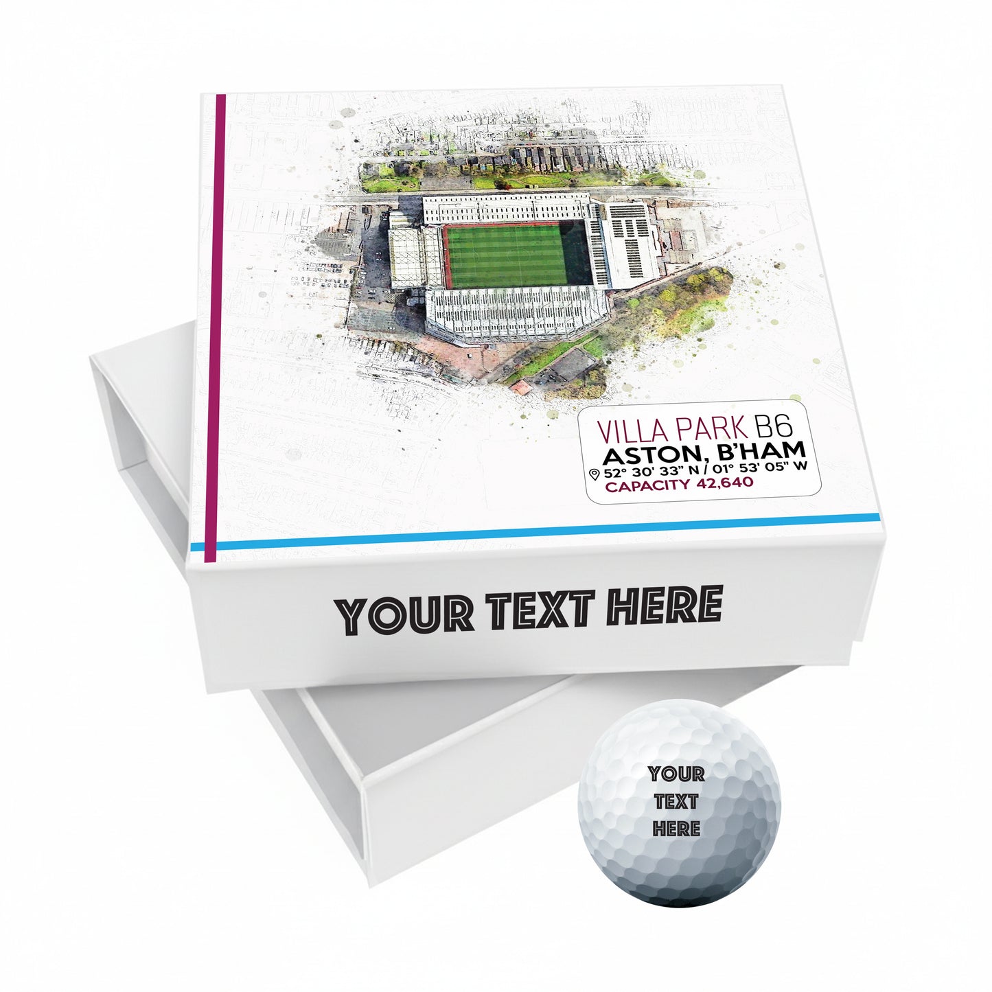 Personalised Branded 9 Golf Ball Set in Football Stadium Customised Box - Soccer Themed Golfer's Gift, Father's Day, Retirement, Birthday