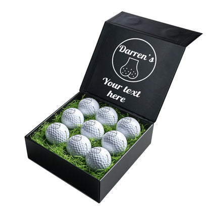 Personalised 9 Golf Ball Set in Customised Box - Joke Novelty "Custom Name's Balls!" with Branded Balls: Novelty Golfer's Gift, Father's Day, Birthday