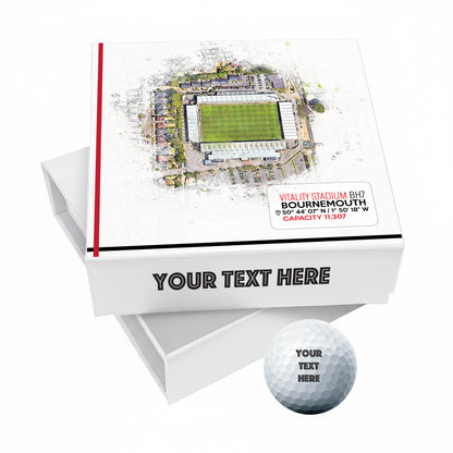 Personalised Branded 9 Golf Ball Set in Football Stadium Customised Box - Soccer Themed Golfer's Gift, Father's Day, Retirement, Birthday