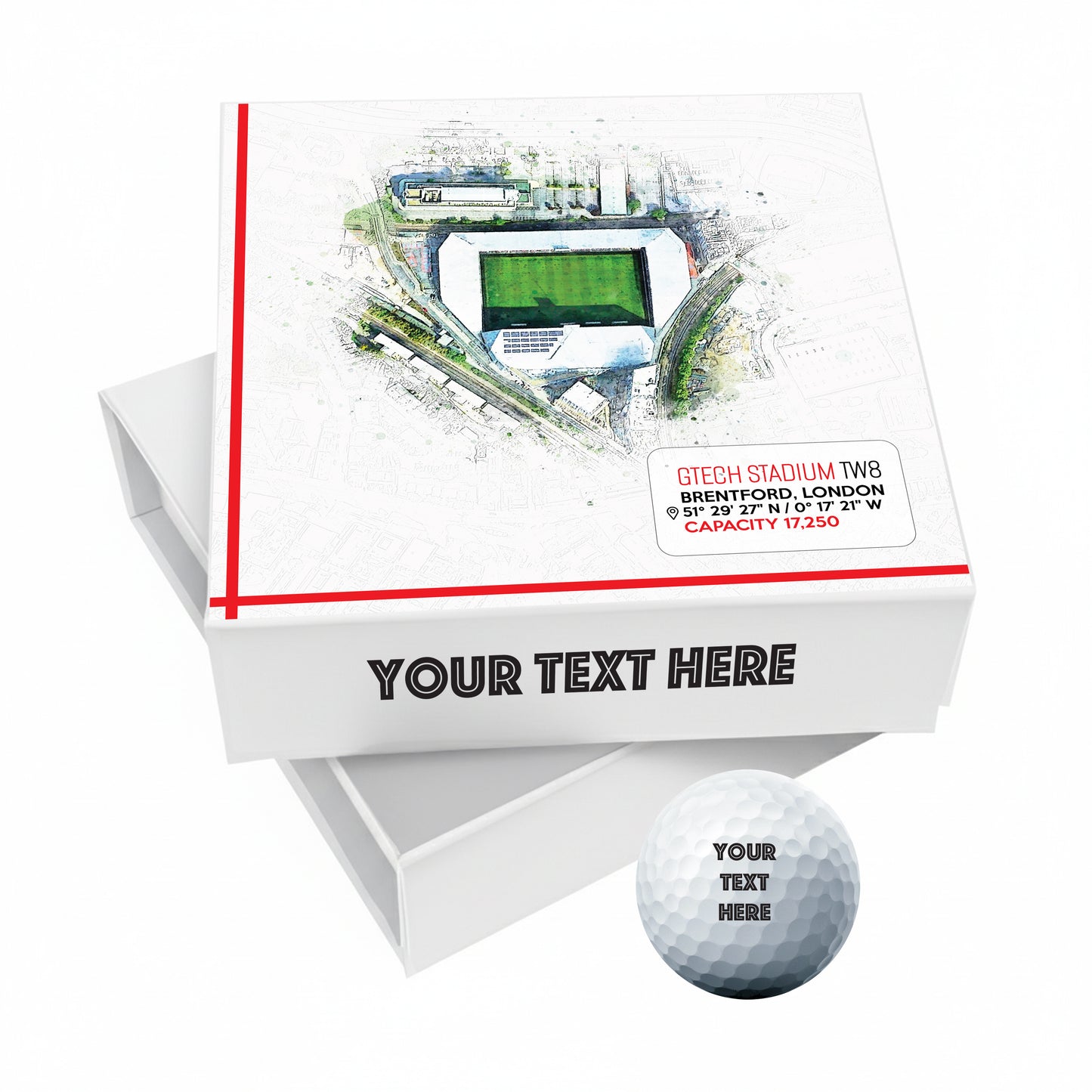 Personalised Branded 9 Golf Ball Set in Football Stadium Customised Box - Soccer Themed Golfer's Gift, Father's Day, Retirement, Birthday