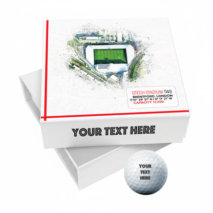 Personalised Branded 9 Golf Ball Set in Football Stadium Customised Box - Soccer Themed Golfer's Gift, Father's Day, Retirement, Birthday