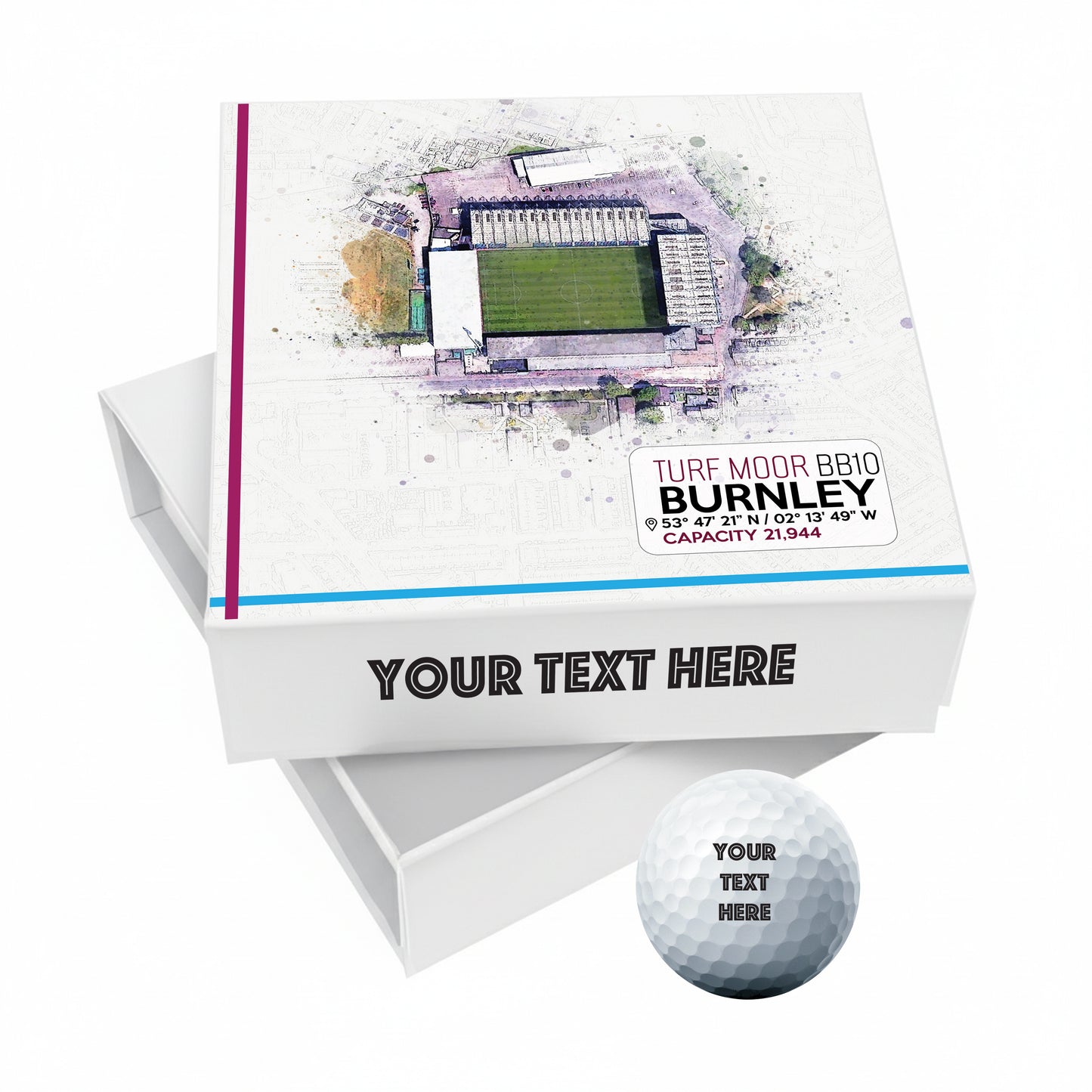 Personalised Branded 9 Golf Ball Set in Football Stadium Customised Box - Soccer Themed Golfer's Gift, Father's Day, Retirement, Birthday