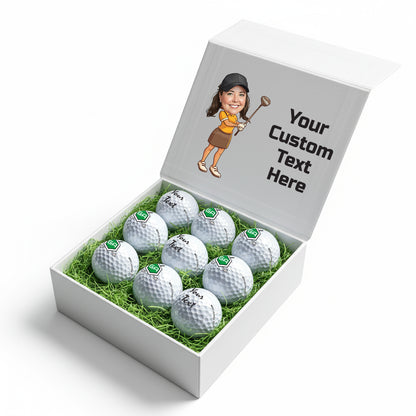 Personalised 9 Golf Ball Set in Customised Box - Your Own Caricature with Branded Balls: Novelty Golfer's Gift, Father's Day, Birthday