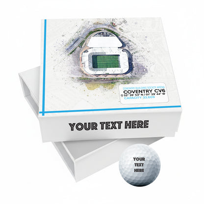 Personalised Branded 9 Golf Ball Set in Football Stadium Customised Box - Soccer Themed Golfer's Gift, Father's Day, Retirement, Birthday
