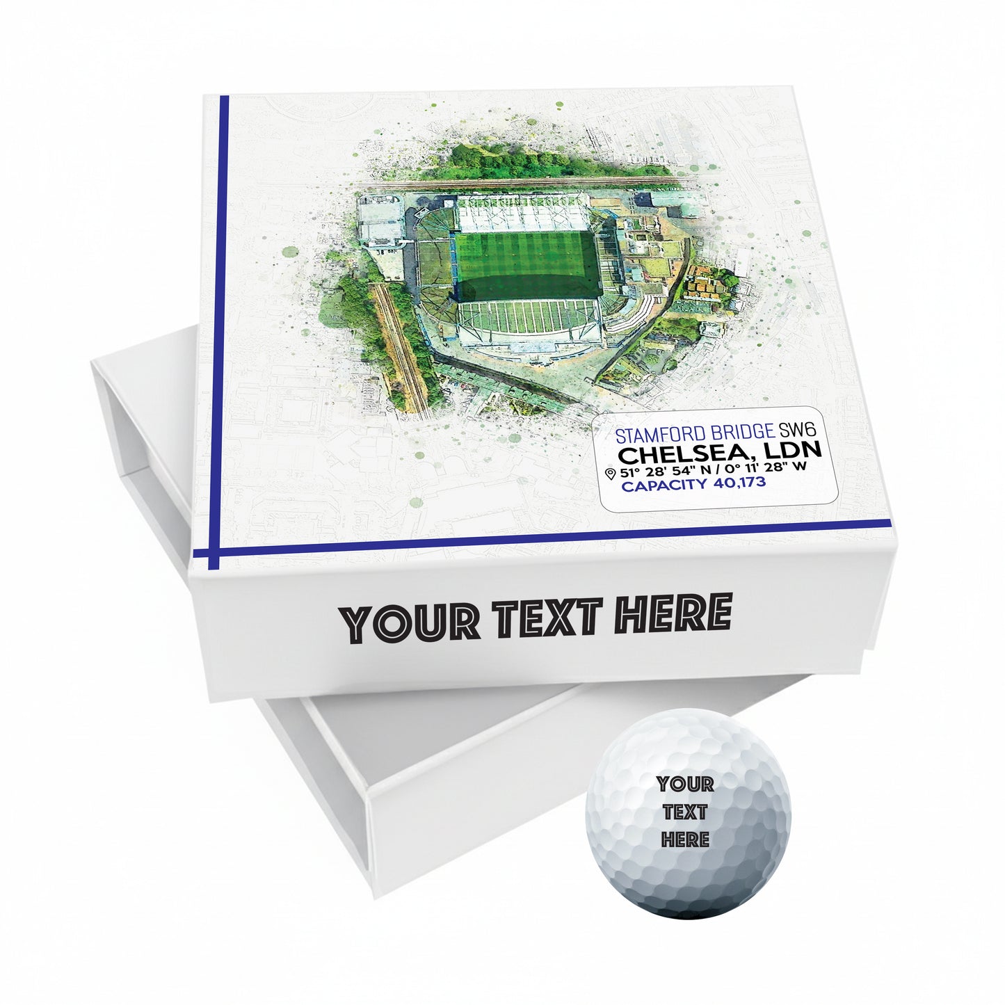Personalised Branded 9 Golf Ball Set in Football Stadium Customised Box - Soccer Themed Golfer's Gift, Father's Day, Retirement, Birthday