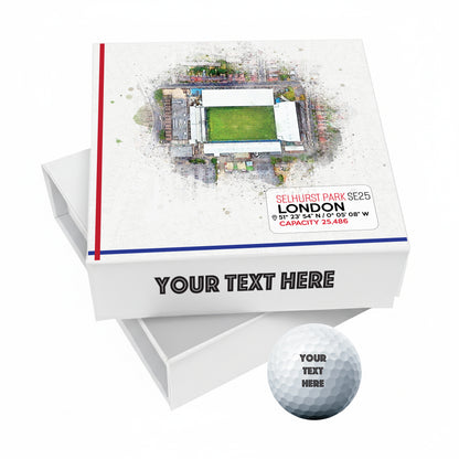 Personalised Branded 9 Golf Ball Set in Football Stadium Customised Box - Soccer Themed Golfer's Gift, Father's Day, Retirement, Birthday