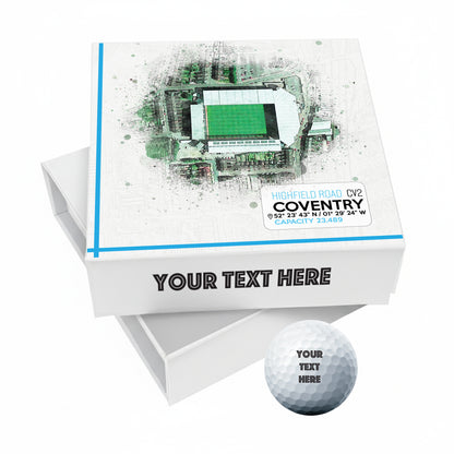 Personalised Branded 9 Golf Ball Set in Football Stadium Customised Box - Soccer Themed Golfer's Gift, Father's Day, Retirement, Birthday