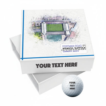 Personalised Branded 9 Golf Ball Set in Football Stadium Customised Box - Soccer Themed Golfer's Gift, Father's Day, Retirement, Birthday