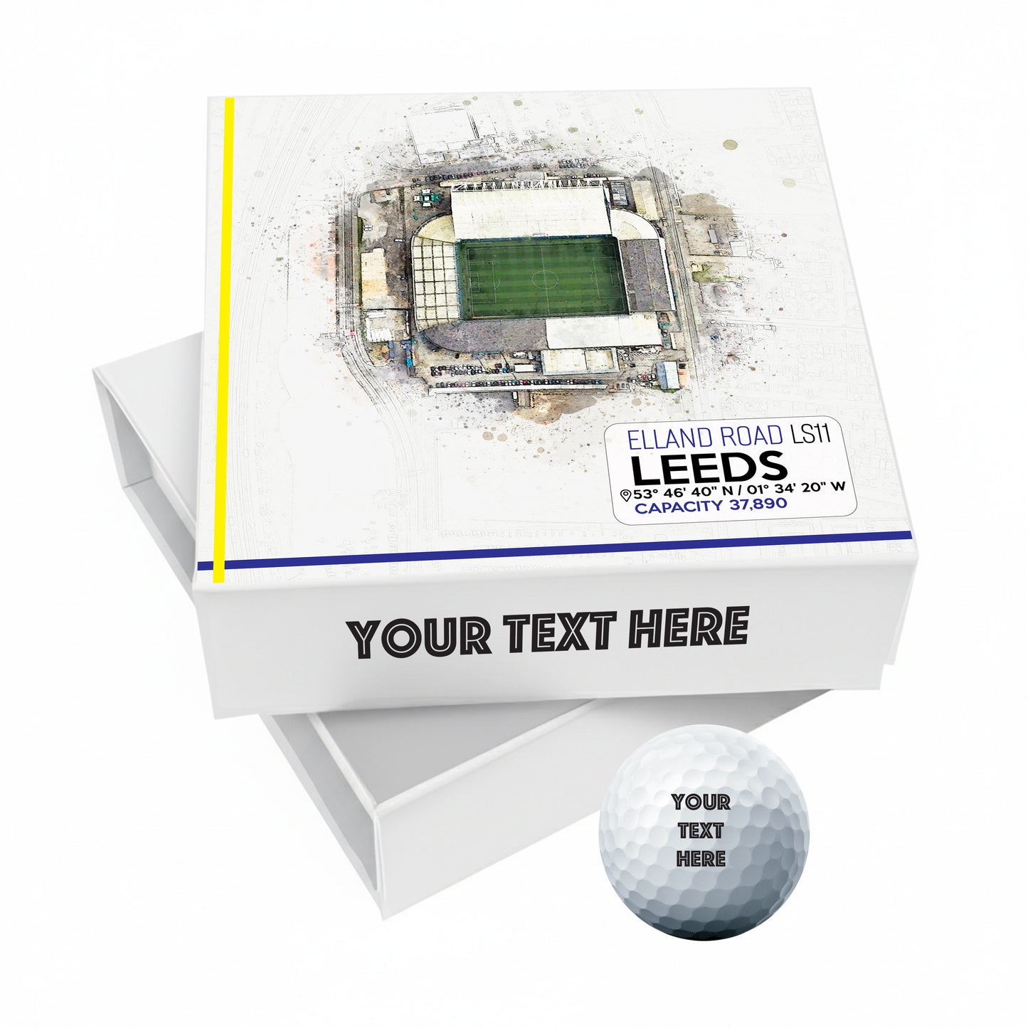 Personalised Branded 9 Golf Ball Set in Football Stadium Customised Box - Soccer Themed Golfer's Gift, Father's Day, Retirement, Birthday