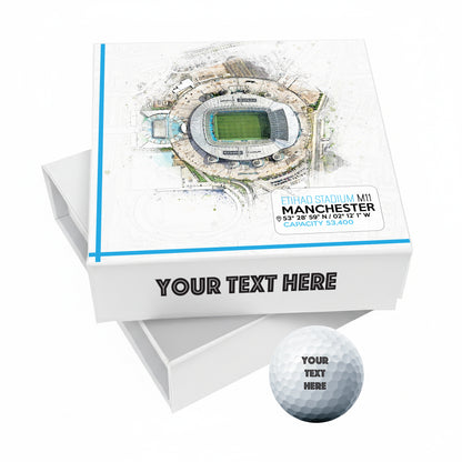 Personalised Branded 9 Golf Ball Set in Football Stadium Customised Box - Soccer Themed Golfer's Gift, Father's Day, Retirement, Birthday