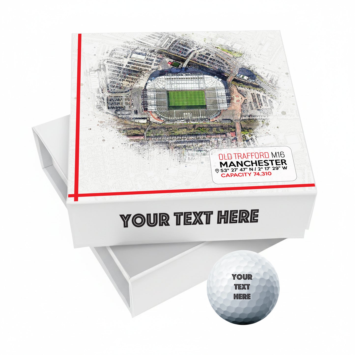 Personalised Branded 9 Golf Ball Set in Football Stadium Customised Box - Soccer Themed Golfer's Gift, Father's Day, Retirement, Birthday