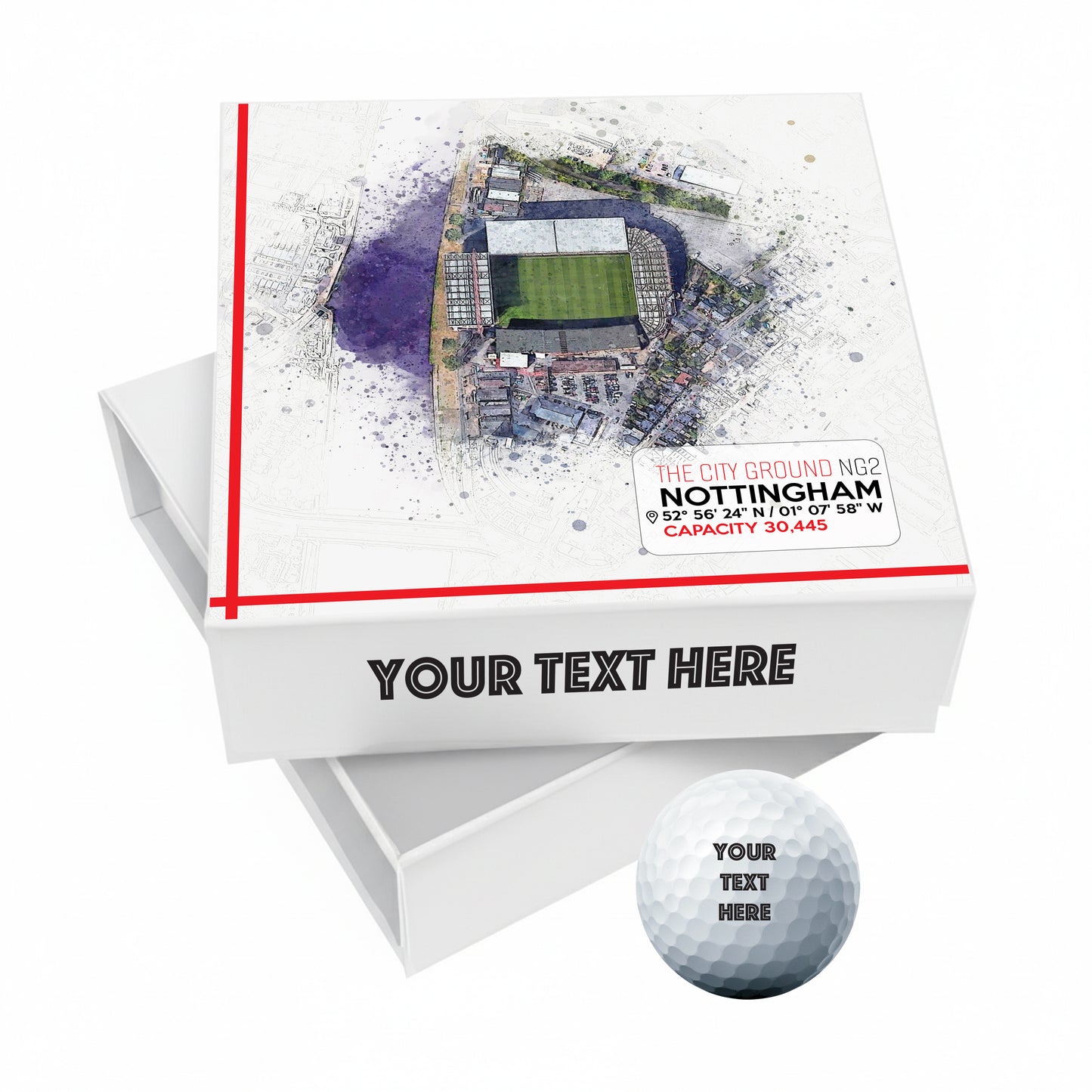 Personalised Branded 9 Golf Ball Set in Football Stadium Customised Box - Soccer Themed Golfer's Gift, Father's Day, Retirement, Birthday