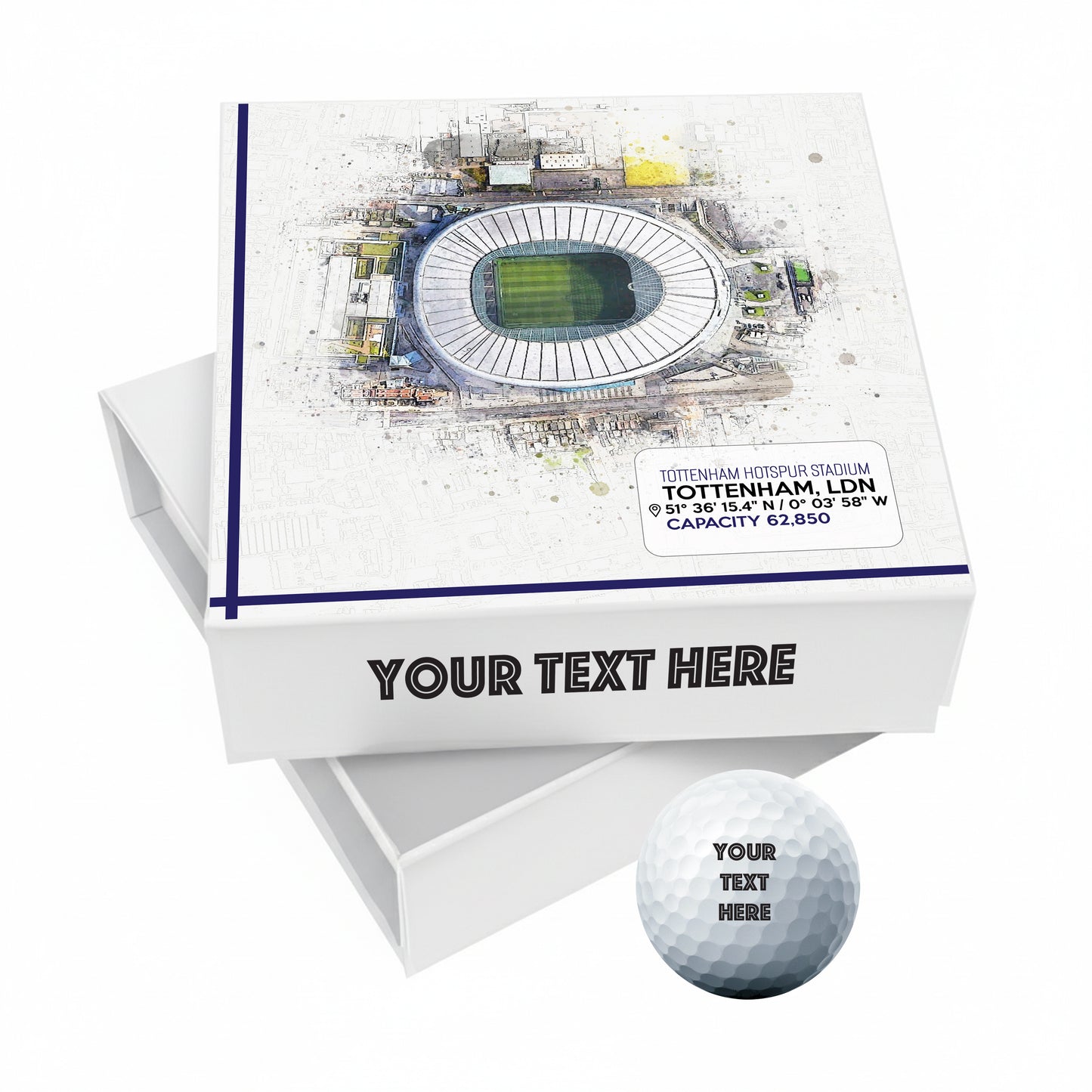 Personalised Branded 9 Golf Ball Set in Football Stadium Customised Box - Soccer Themed Golfer's Gift, Father's Day, Retirement, Birthday