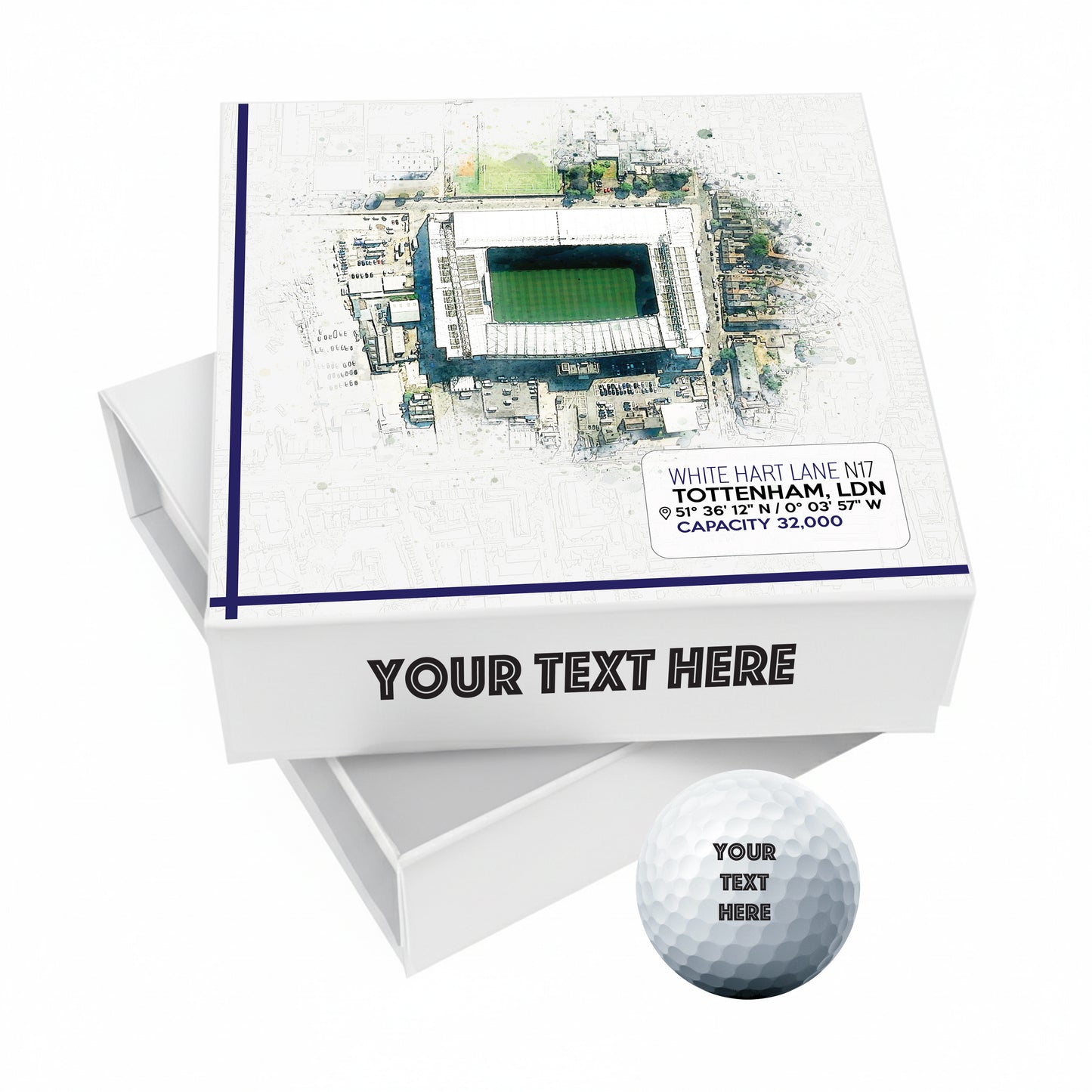 Personalised Branded 9 Golf Ball Set in Football Stadium Customised Box - Soccer Themed Golfer's Gift, Father's Day, Retirement, Birthday