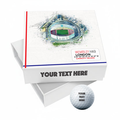 Personalised Branded 9 Golf Ball Set in Football Stadium Customised Box - Soccer Themed Golfer's Gift, Father's Day, Retirement, Birthday