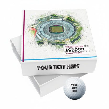 Personalised Branded 9 Golf Ball Set in Football Stadium Customised Box - Soccer Themed Golfer's Gift, Father's Day, Retirement, Birthday