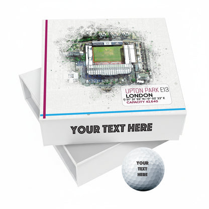 Personalised Branded 9 Golf Ball Set in Football Stadium Customised Box - Soccer Themed Golfer's Gift, Father's Day, Retirement, Birthday