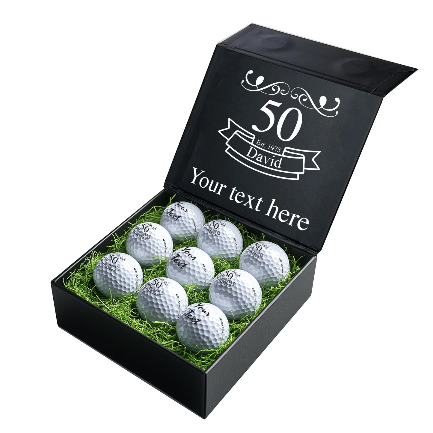 Happy Birthday Personalised Branded 9 Golf Ball Set in Customised Box - Golfer's Gift, Father's Day, Wedding Favour, Birthday