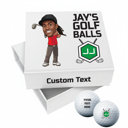 Personalised 9 Golf Ball Set in Customised Box - Your Own Caricature with Branded Balls: Novelty Golfer's Gift, Father's Day, Birthday