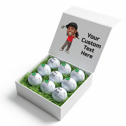 Personalised 9 Golf Ball Set in Customised Box - Your Own Caricature with Branded Balls: Novelty Golfer's Gift, Father's Day, Birthday