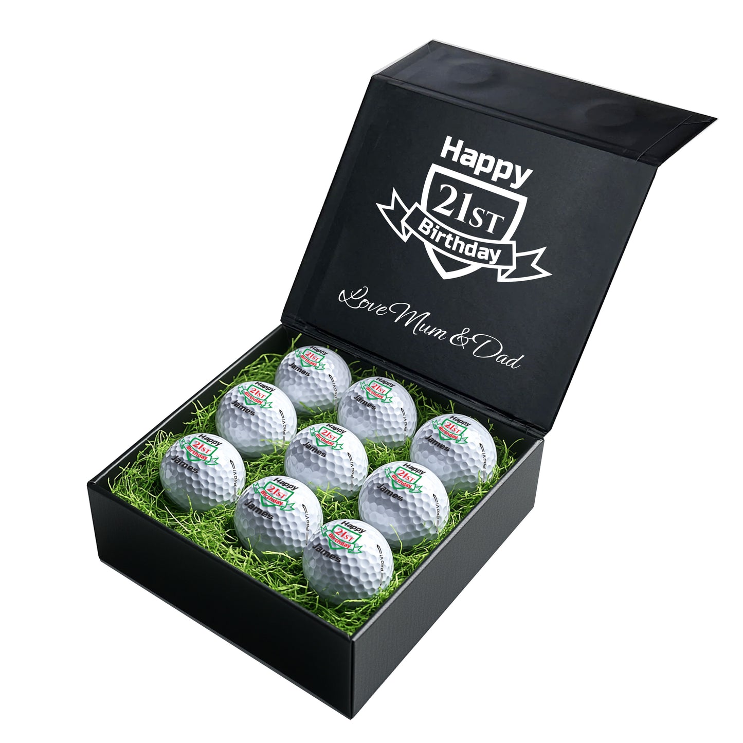 Personalised Branded 9 Golf Ball Set in Customised Box - Golfer's Gift, Father's Day, Wedding Favour, Birthday, Valentines, Pet Photo Text Logo