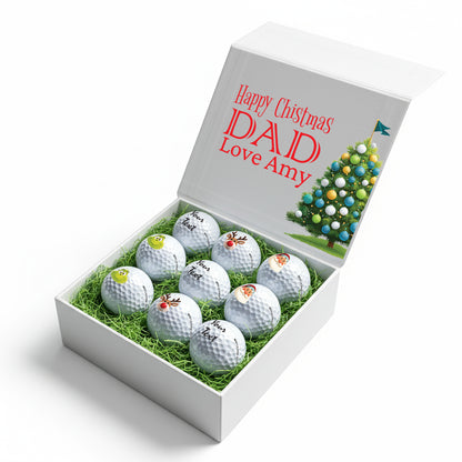 Christmas Personalised Branded 9 Golf Ball Set in Customised Box - Themed Golfer's Gift, Father's Day, Retirement, Birthday