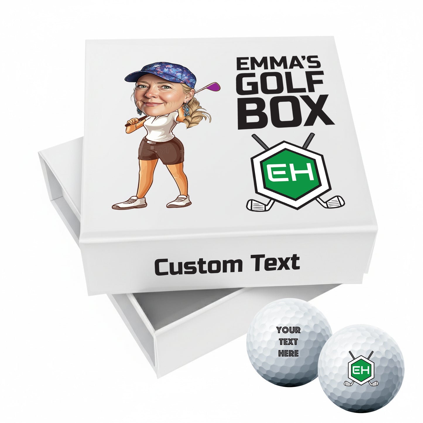 Personalised 9 Golf Ball Set in Customised Box - Your Own Caricature with Branded Balls: Novelty Golfer's Gift, Father's Day, Birthday