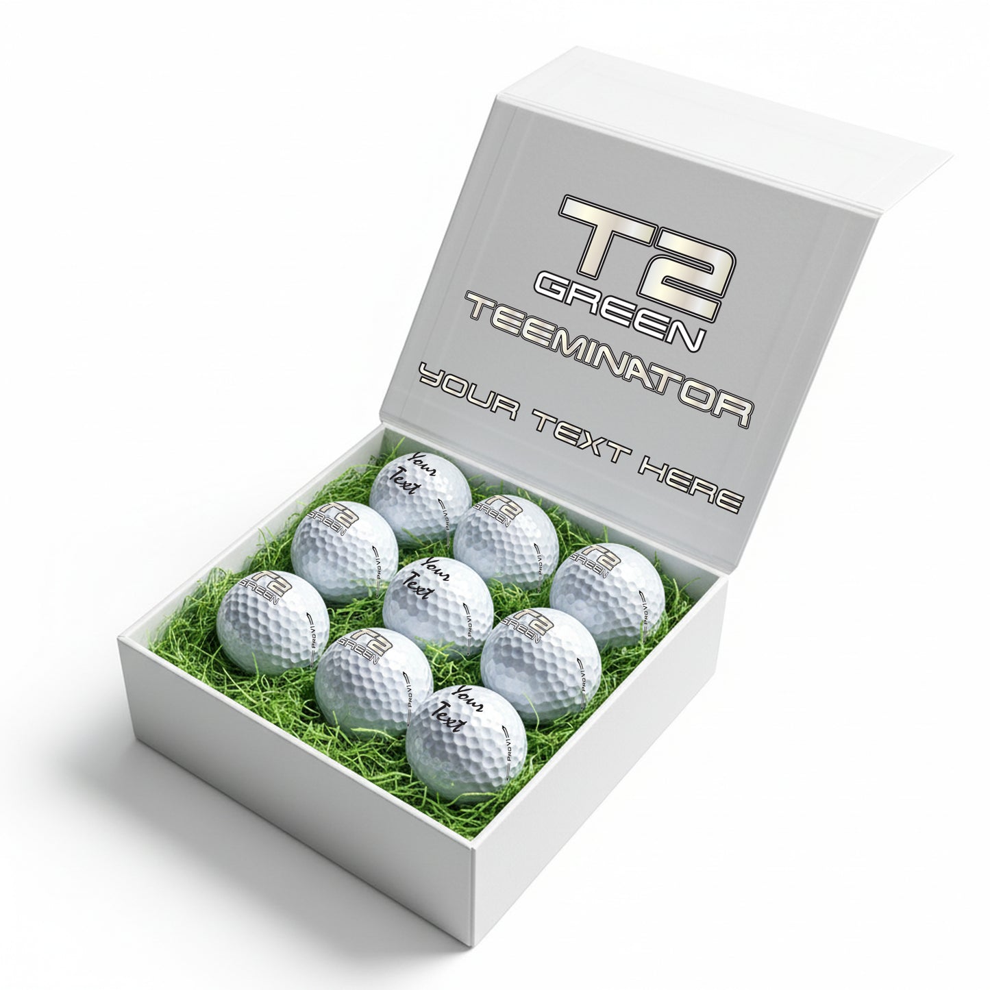 TEEMINATOR: Personalised Branded 9 Golf Ball Set in Customised Box - Novelty Movie Terminator Themed Golfer's Gift, Father's Day, Retirement, Birthday
