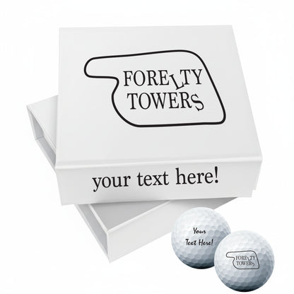 Forelty Towers Themed: Personalised Branded 9 Golf Ball Set in Customised Box - Golfer's Gift, Father's Day, Wedding Favour, Birthday, Fawlty Towers