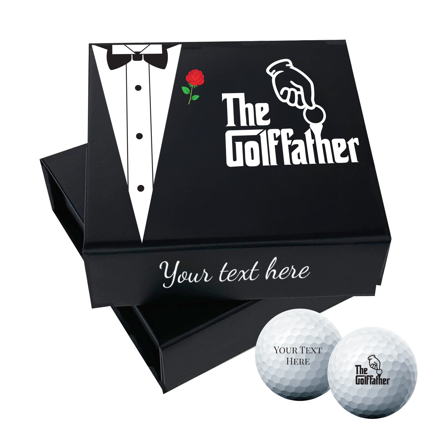 The Godfather Themed: Personalised Branded 9 Golf Ball Set in Customised Box - Golf Father Golfer's Gift, Father's Day, Wedding Favour, Birthday